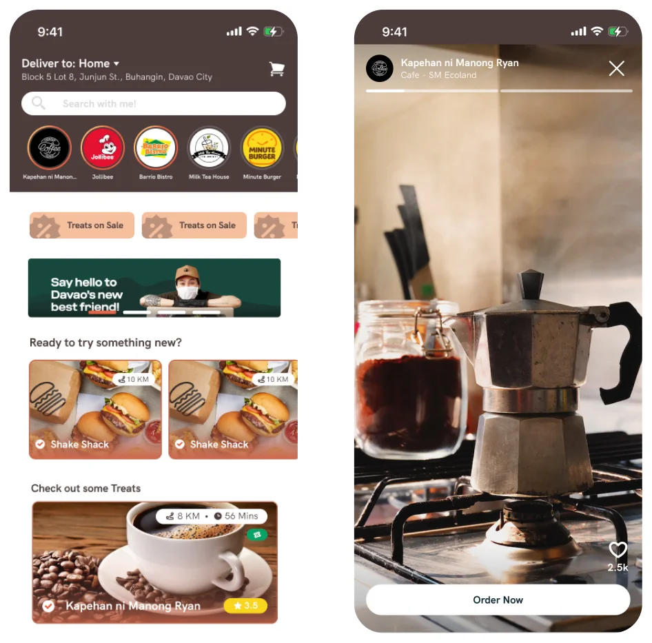 Food Dashboard and Story preview screens