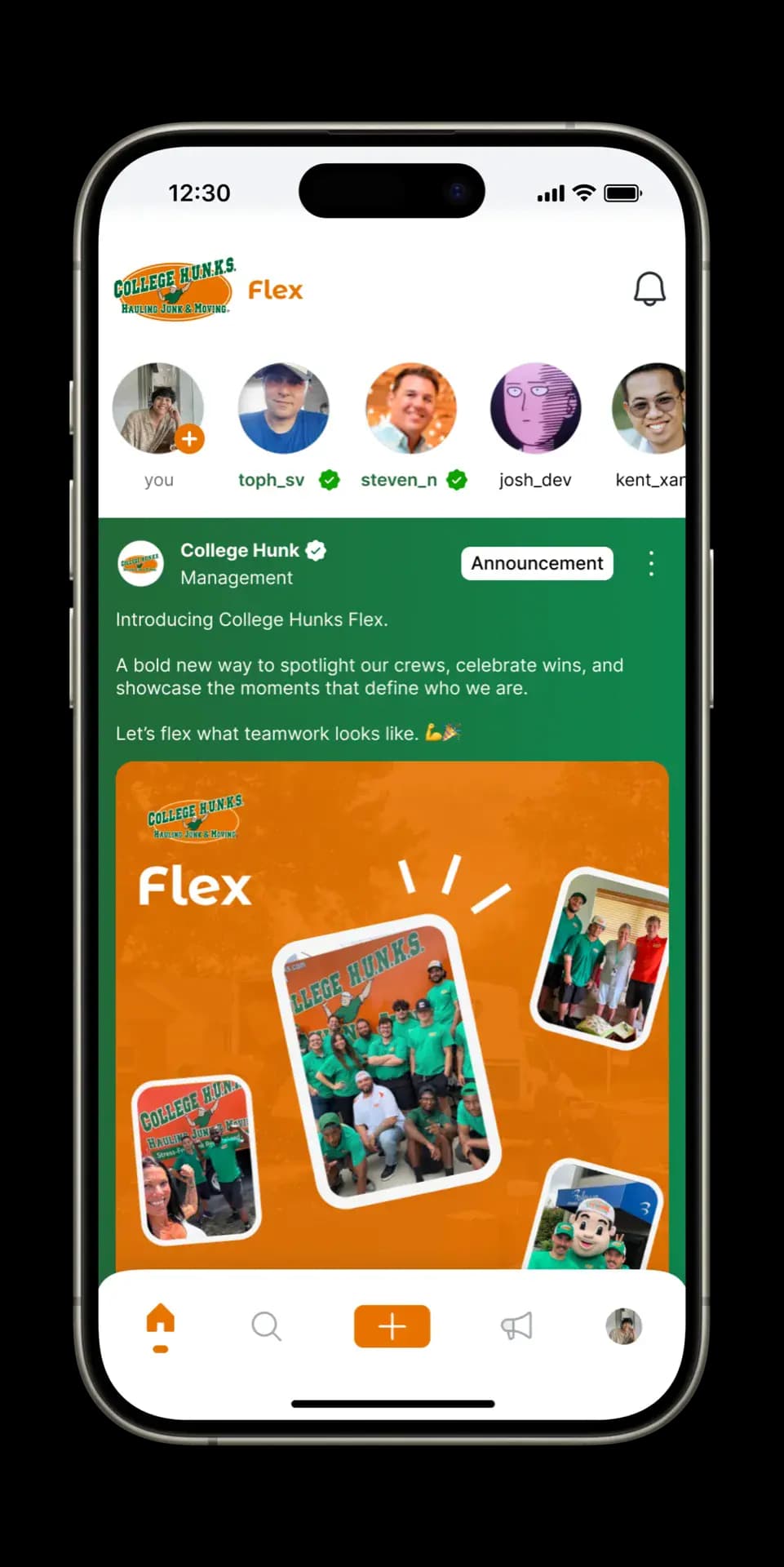 Flex app social feed