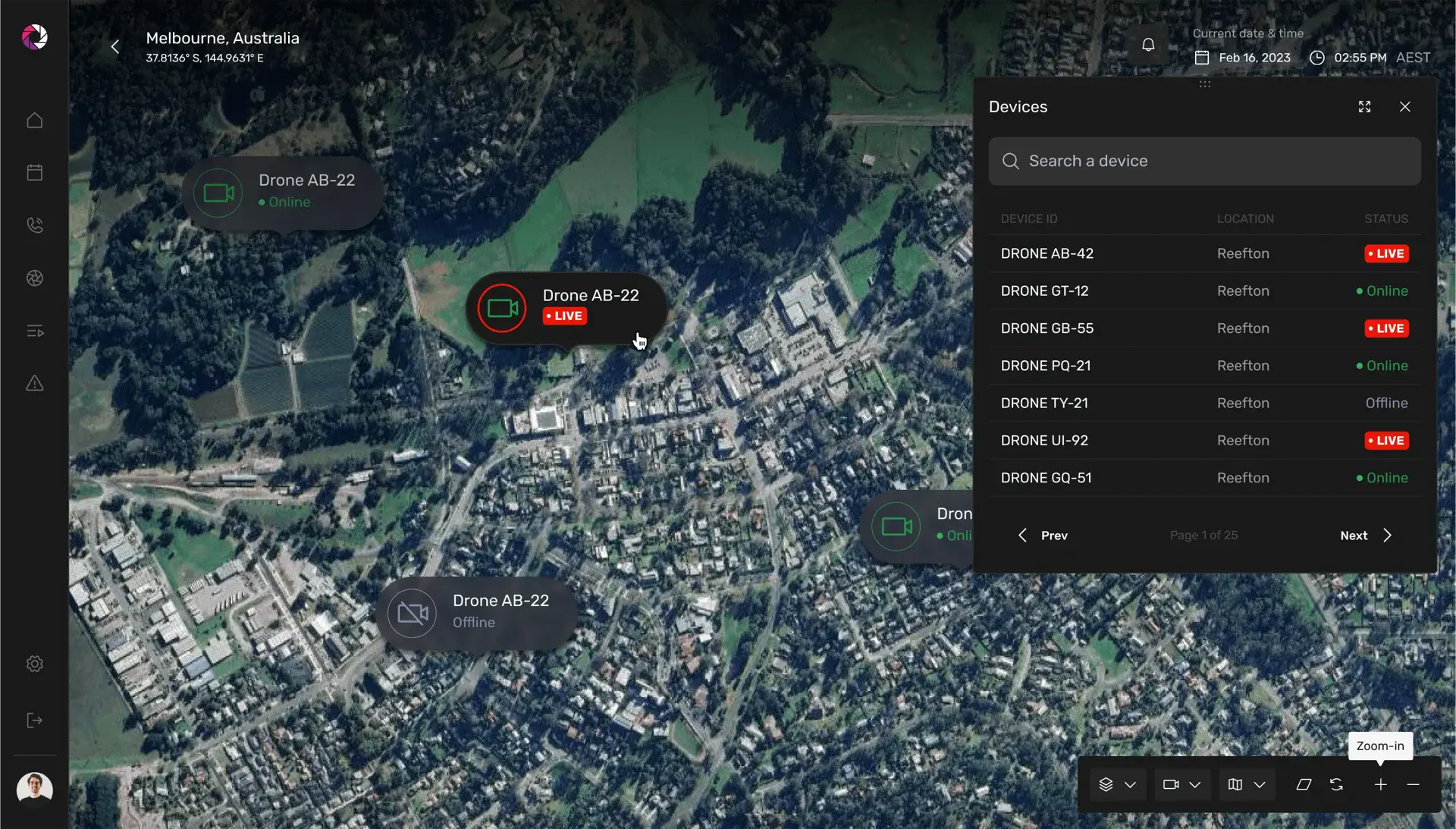 Satellite map monitoring view