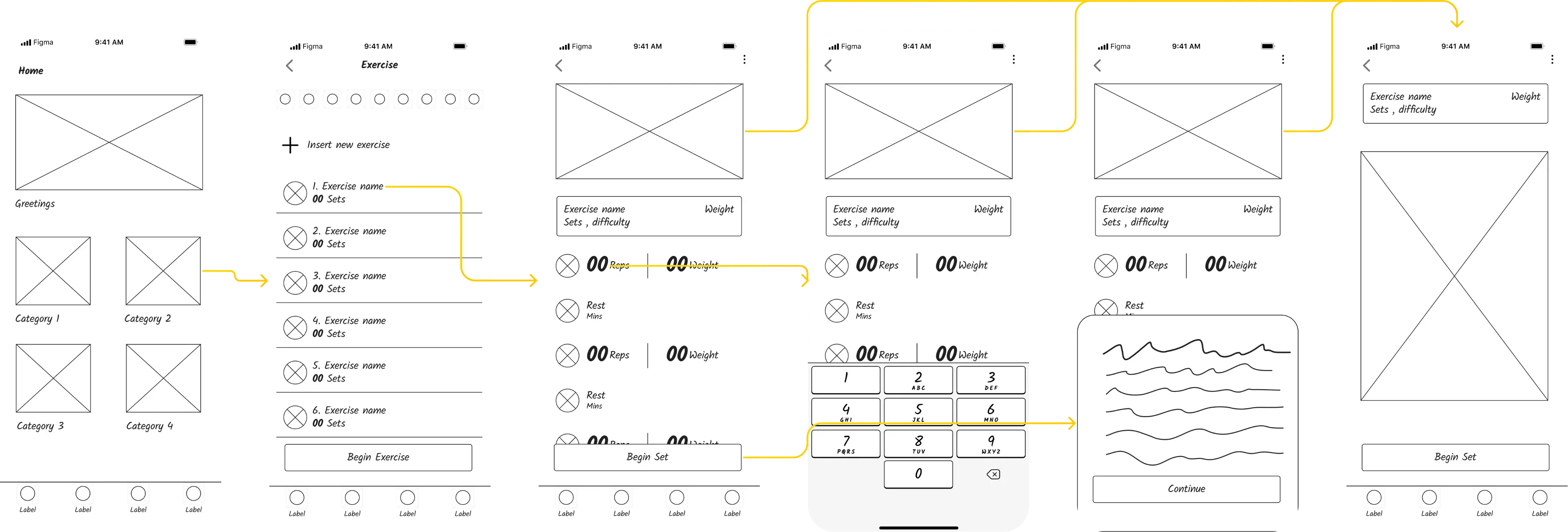 iOS fitness app wireframes