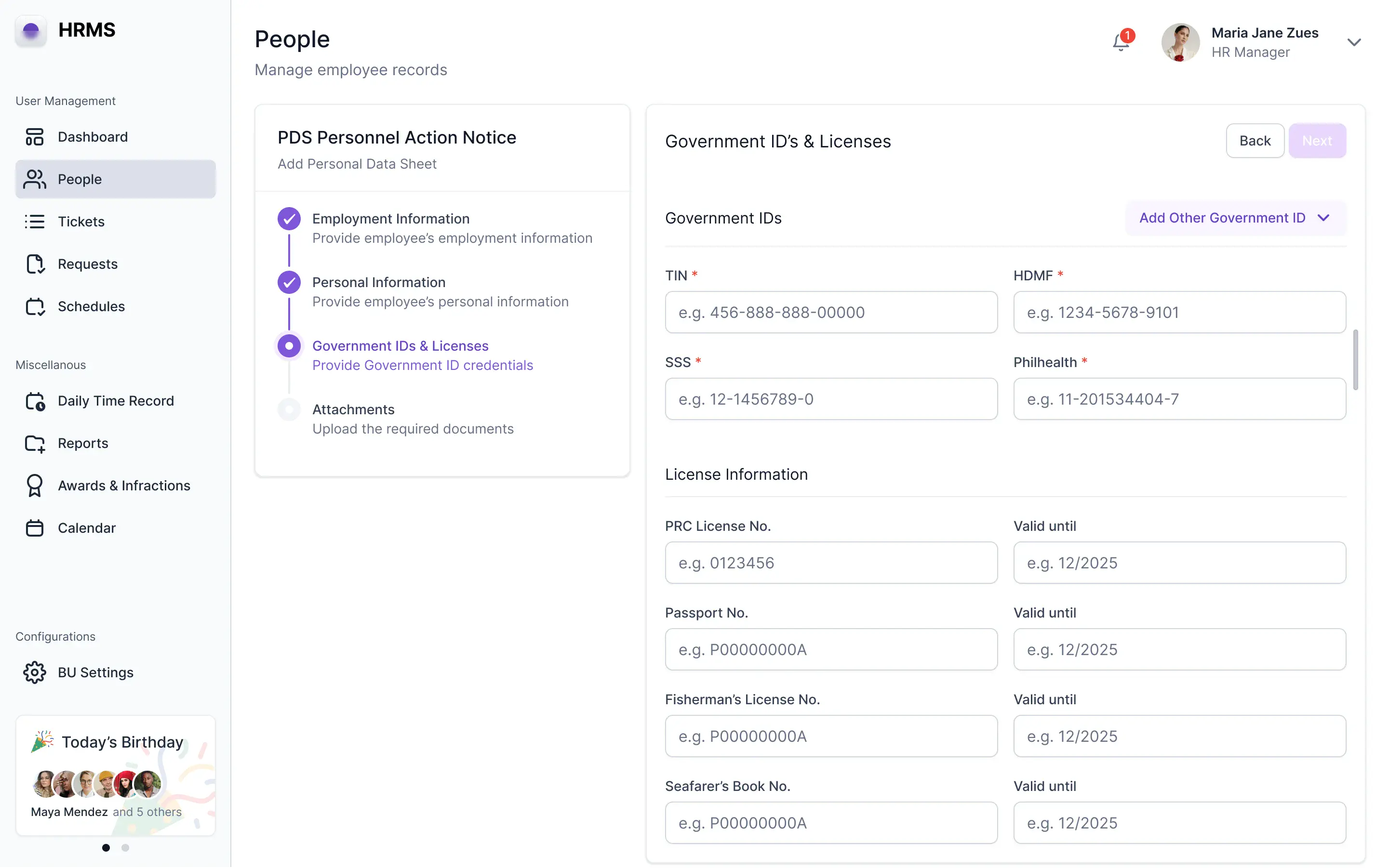 HRMS employee detail