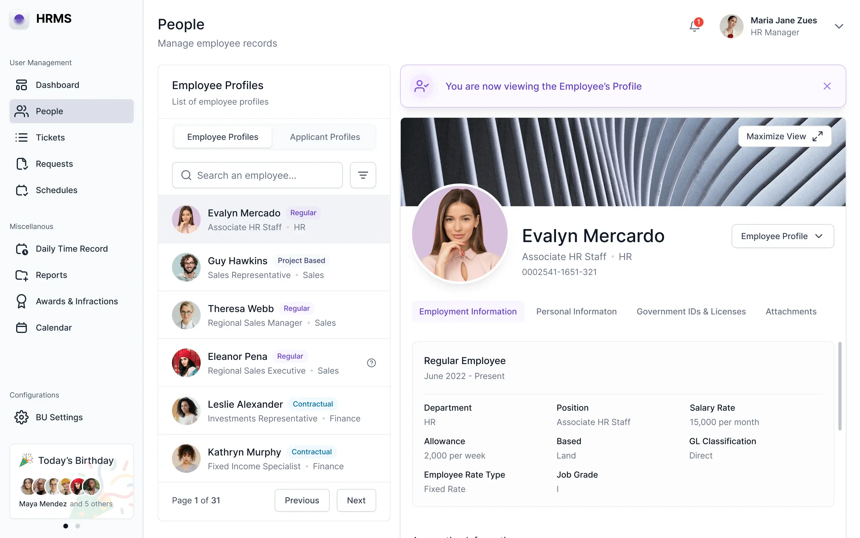 HRMS employee profiles