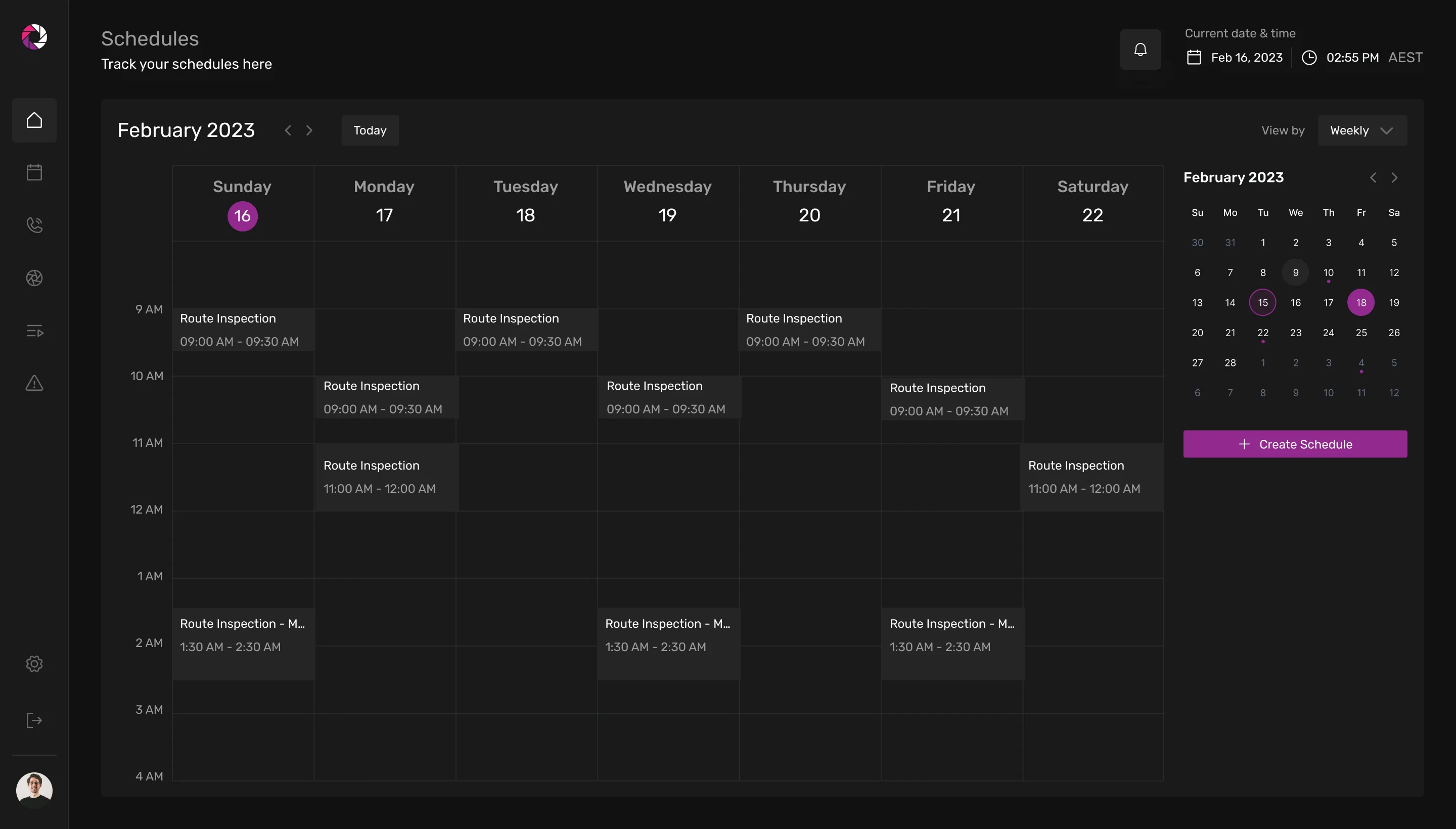 Schedule calendar view
