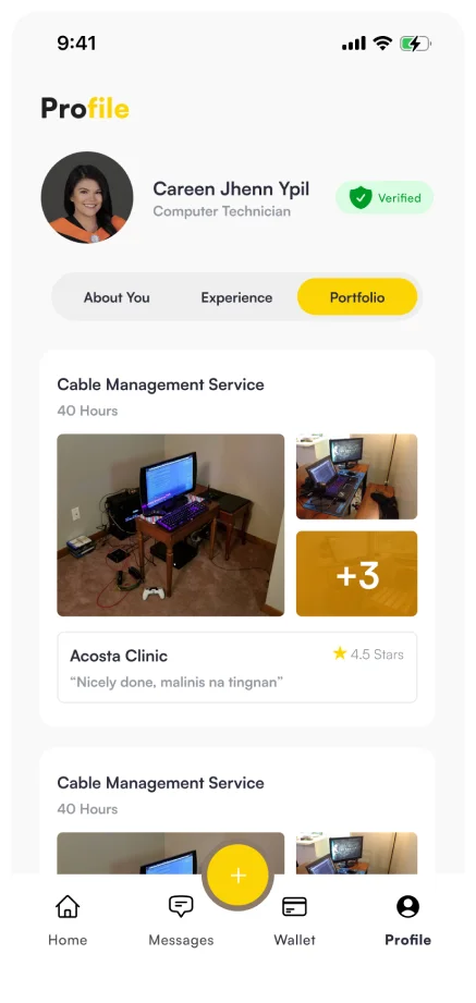 Verified worker profile with portfolio